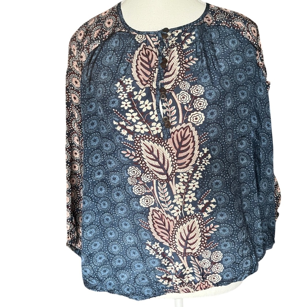 Maeve Letizia Blouse Anthropologie Blue Mixed Floral Paisley Long Sleeve Sz M